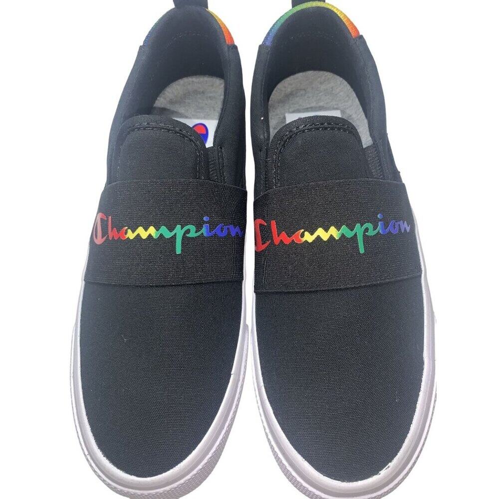 CHAMPION Women's Rally Slip-On Sneakers Size‎ 8.5 Black/Rainbow Canvas